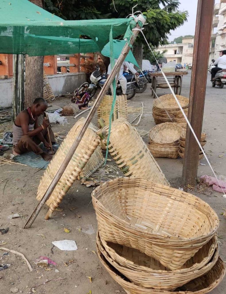 Weaving bamboo baskets has been traditionally done by the Bansphor community people